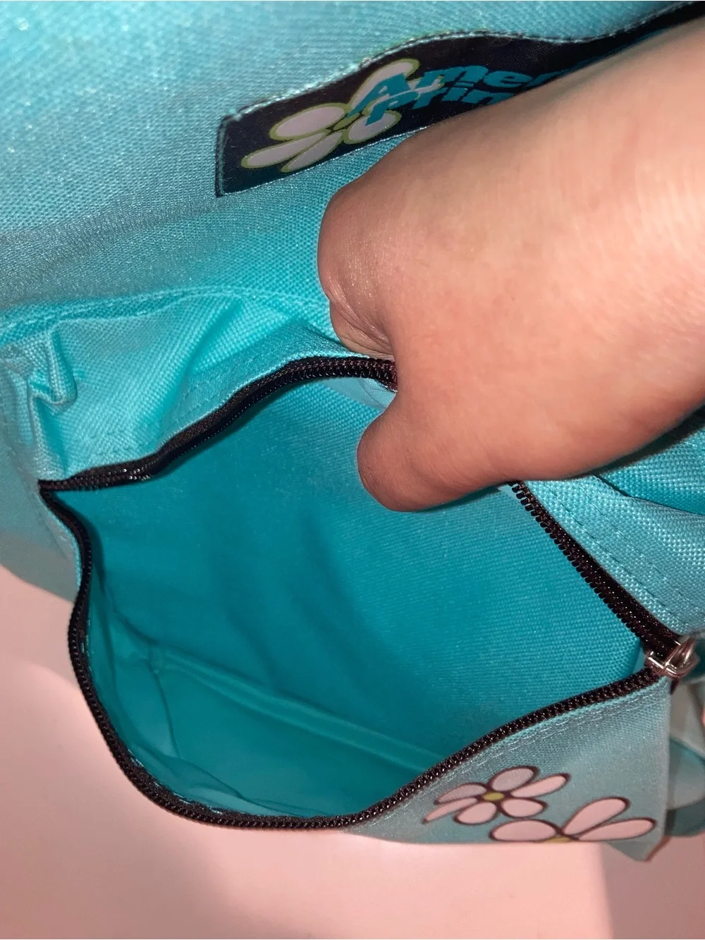 American Princess Turquoise Kids Backpack with White Daisy Accents